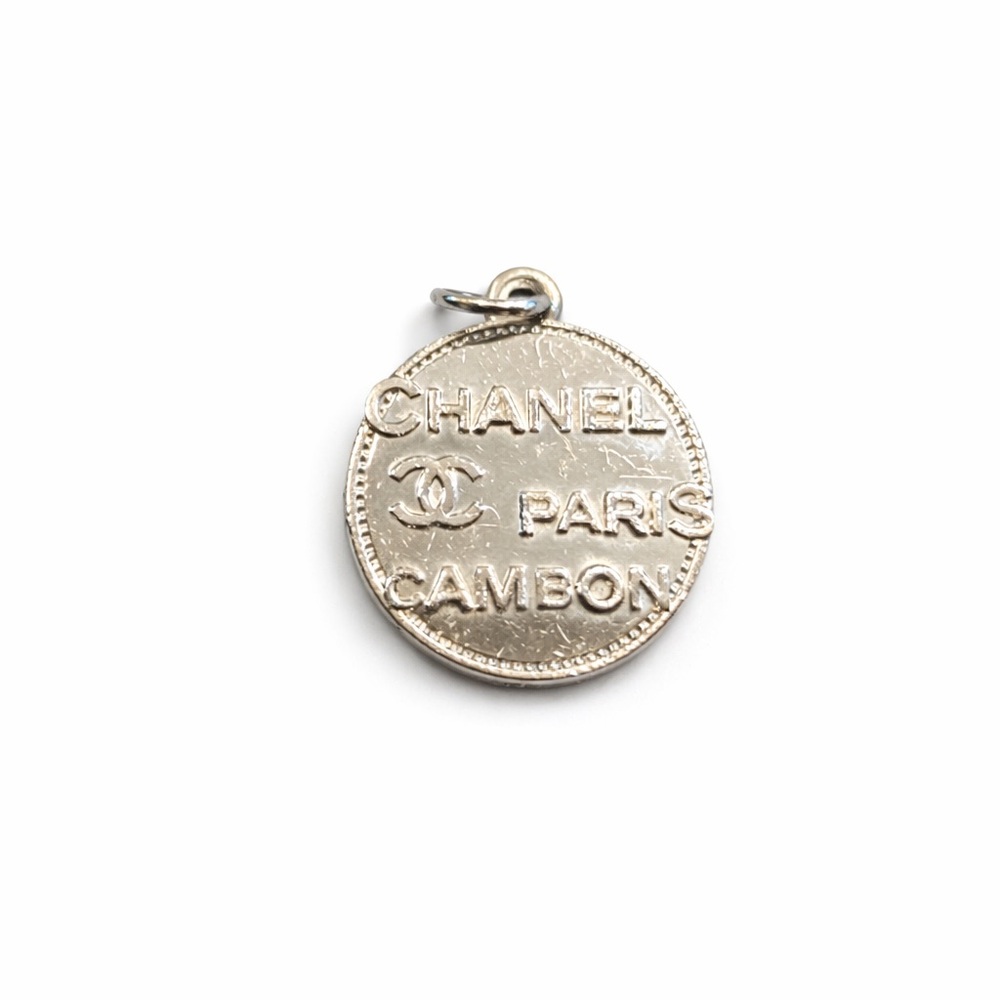 Upcycled Fashion Designer-Inspired Coin Charm Pendant Silver Tone
